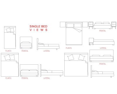 Free AutoCAD 2D Editable Drawings for SINGLE BED VIEWS