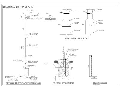 Electrical Pole Detailed technical drawings. CAD block in DWG format free download.