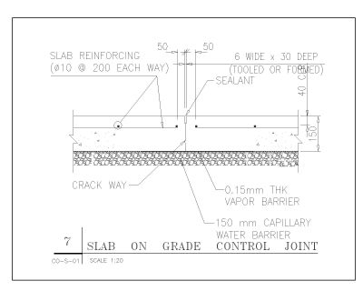Slab on Grade Control Joint technical drawing. CAD block in DWG format free download.