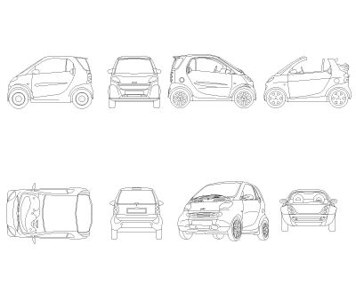 Smart car Model Architectural Drawing. CAD block in DWG format free download.