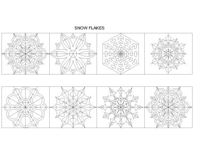 SNOW FLAKES patterns & designs. CAD block in DWG format free download.