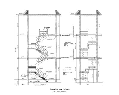 Stairs Construction Details-sectional drawings. CAD block in DWG format free download.