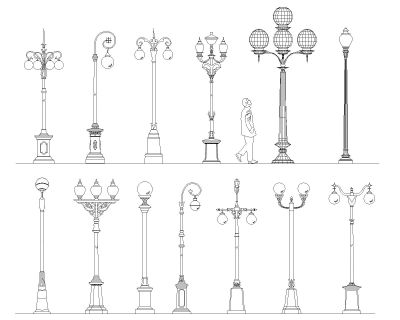 Free AutoCAD 2D Editable Drawings for Street Lights & Lamps on the pathways -2