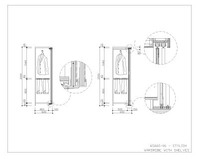 Free AutoCAD files of Wardrobe with Shelves Detailed Drawings-6