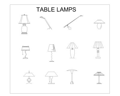 Free AutoCAD 2D Editable Drawings for Table & Side Lamps - 1