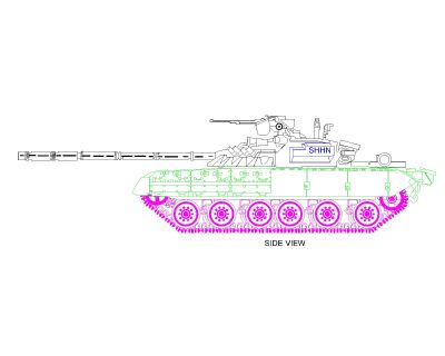 Army vehicle Tank side view. CAD block in DWG format free download.