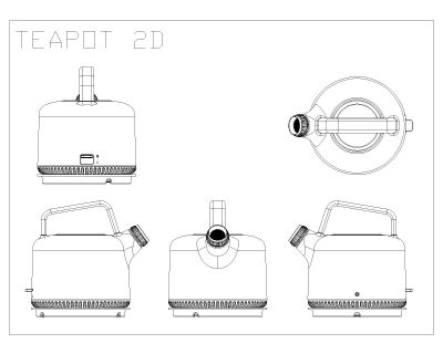 Teapot Equipment top & side views. CAD block in DWG format free download.