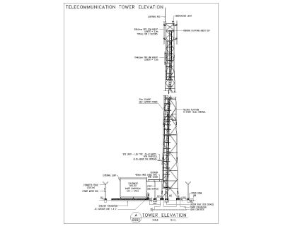 TELECOMMUNICATION TOWER ELEVATION view. CAD block in DWG format free download.