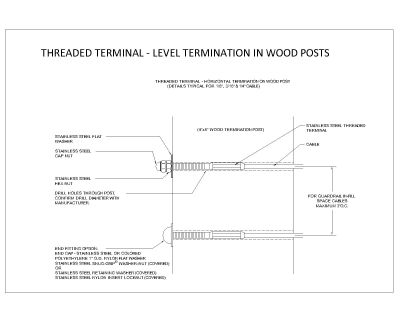 Threaded Terminal Level Termination in wooden Posts Details. CAD block in DWG format free download.