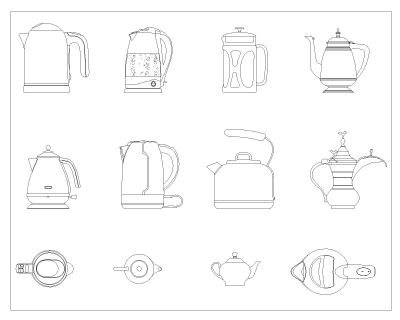 Thermos & Kettles Symbols Detail. CAD block in DWG format free download.