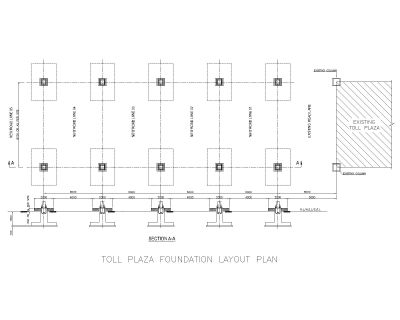 TOLL PLAZA FOUNDATION LAYOUT PLAN. CAD block in DWG format free download.