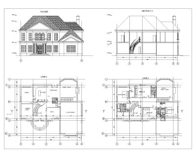 Tow Story House Layout Plan & Section with Elevation. CAD block in DWG format free download.