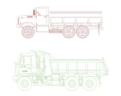 Long Truck for loading Model-4 Side view. CAD block in DWG format free download.