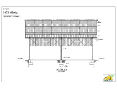 Free AutoCAD 2D Editable Drawings for Truss Roof Calf Shed Design Sectional View OP_ 7