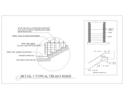 Typical Details of Stair Tread & Riser . CAD block in DWG format free download.