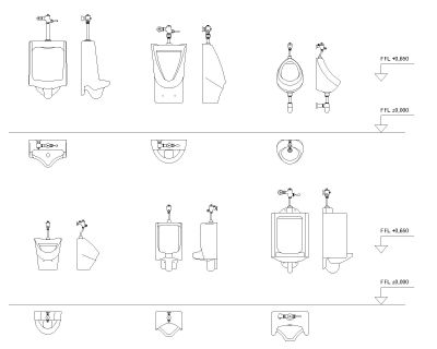 Urinal all views-Model Architectural Drawing. CAD block in DWG format free download.