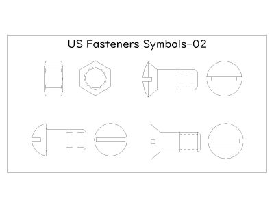 US Fasteners Nuts & Bolts Symbols & Signs -2. CAD block in DWG format free download.
