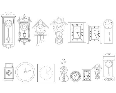 Wall  Clock Models- Architectural Drawing. CAD block in DWG format free download.