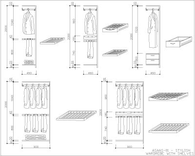 Wardrobe Design with front view Architectural Drawing-1. CAD block in DWG format free download.