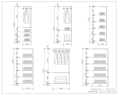 Wardrobe Design with front view Architectural Drawing-3. CAD block in DWG format free download.