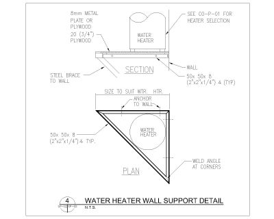 Water Heater Wall Support Detail drawing. CAD block in DWG format free download.