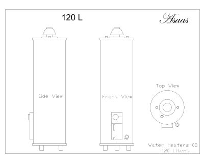 Free AutoCAD 2D Editable Drawings for Water Heaters-Top-Side-Front Views - 2