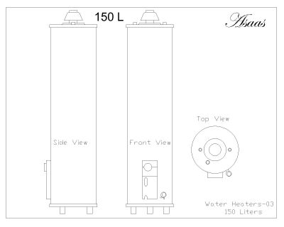 Free AutoCAD 2D Editable Drawings for Water Heaters-Top-Side-Front Views - 3