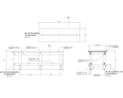 Free AutoCAD 2D Editable Drawings for Wooden Bench Design