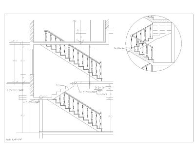 Free AutoCAD 2D Editable Drawing of Wooden Stairs & Railing