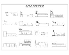 Free AutoCAD 2D Editable Drawings for Wooden Beds Side Views with Drawers, Shelves & Side Tables-1