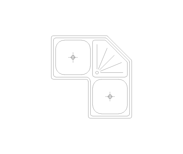 Corner Kitchen Sink CAD Block. Free DWG AutoCAD Imperial drawing available to download