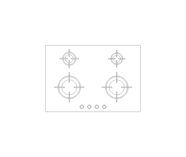 Gas 4 Burner Cooktop CAD Block. Free DWG AutoCAD Imperial drawing available to download