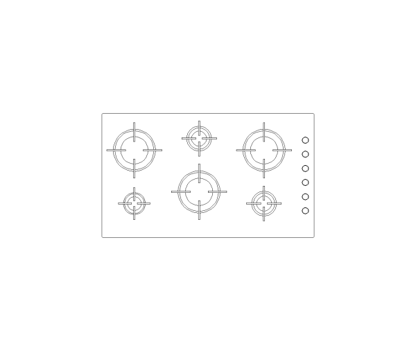 Gas 6 Burner Cooktop CAD Block. Free DWG AutoCAD Imperial drawing available to download