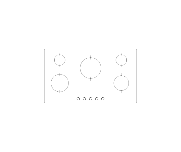 Electric 5 Burner Cooktop CAD Block. Free DWG AutoCAD Imperial drawing available to download