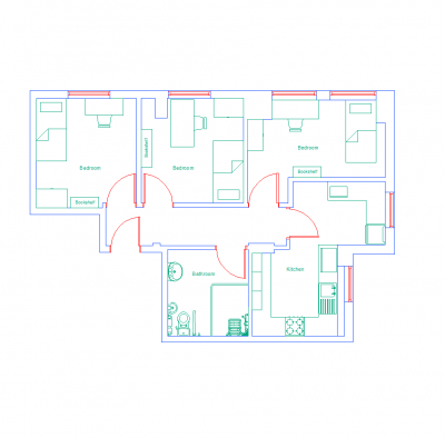 Layout CAD della cucina comune del campus studentesco