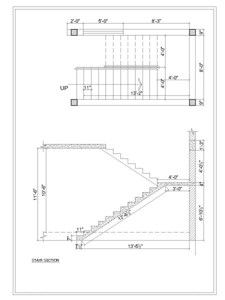 Free AutoCAD 2D Editable Isometric Drawings for 2BHK German Style House Stair Section