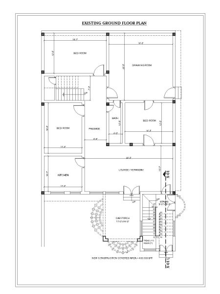 Free AutoCAD 2D Editable Drawings for 3 BHK House Design Ground Floor Plan