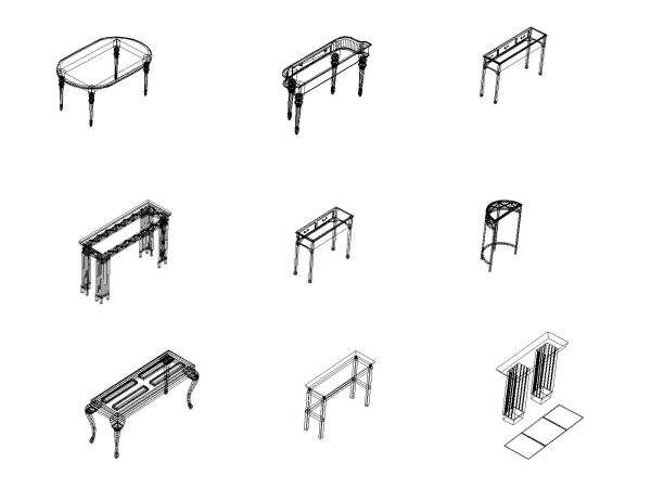 Free AutoCAD 3D view of Rectangle Shaped Tables in AutoCAD - 12