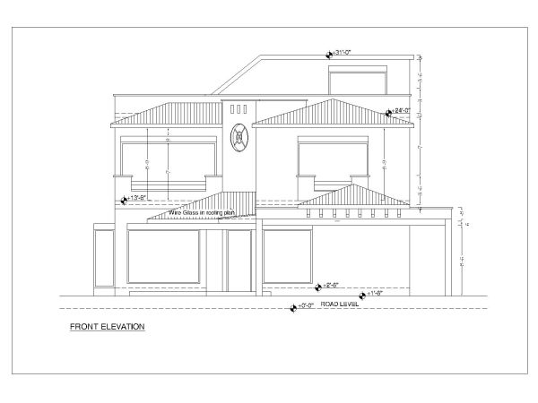 Free AutoCAD 2D Editable Drawings for 4BHK House Design with Car Porch Elevation_ 1