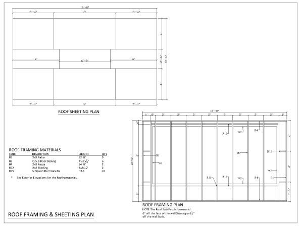Free AutoCAD 2D Editable Drawings for 8 x 12 Wooden Shed Design Roof Framing & Sheeting Plan_5