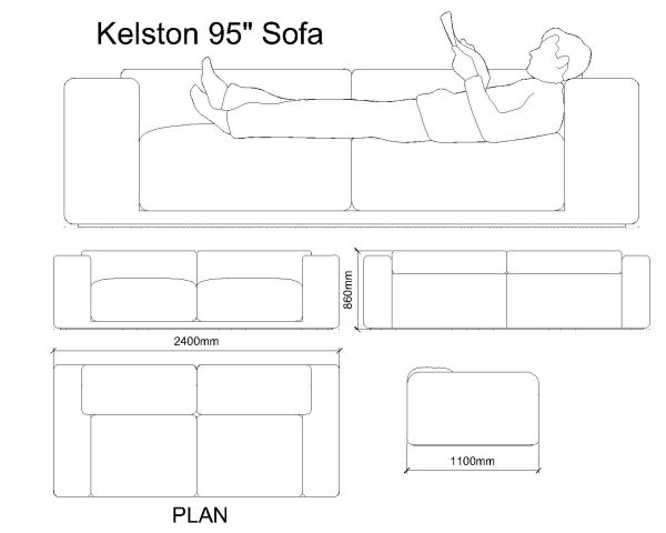 Free AutoCAD 2D Editable Drawings for 95+ inches Sofa - set