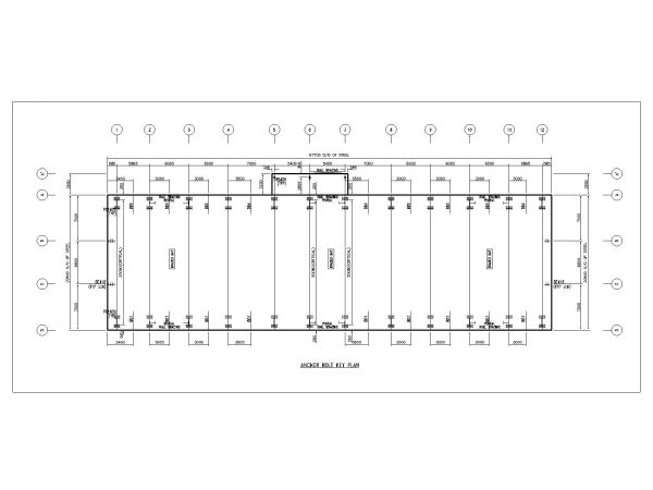 Free AutoCAD 2D Drawings for 9 Bay Mantinance Garage Anchor Bolt Key Plan-2