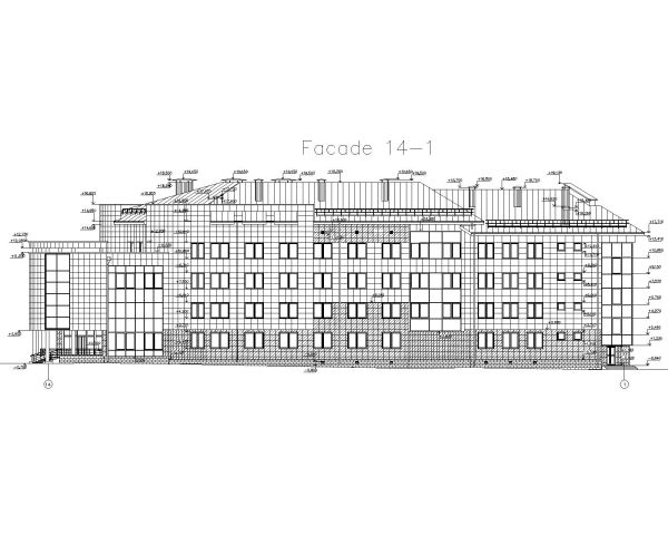 Administrative Multi-Story building Elevation - 1 Architectural Drawing. CAD block in DWG format free download.