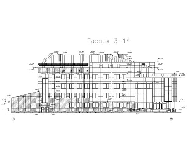 Administrative Multi-Story building Elevation -2 Architectural Drawing. CAD block in DWG format free download.