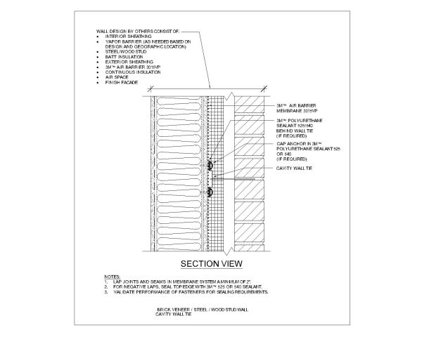 Free AutoCAD 2D dwg for Wood Stud Wall Cavity Wall Tie-2