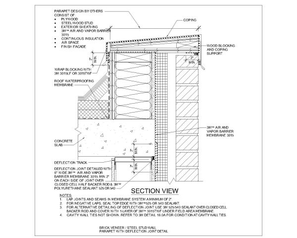 Free AutoCAD 2D Drawing for Wood Stud Wall Parapet With Deflection Joint Detail-2
