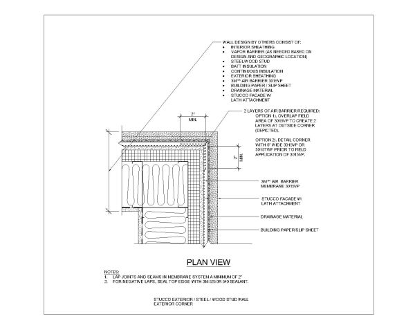 Free AutoCAD 2D Editable Drawings for Wood Stud Wall Exterior Corner