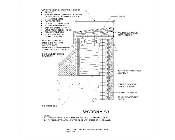 Free AutoCAD 2D Editable Drawings for Steel Or Wood Stud Wall Parapet