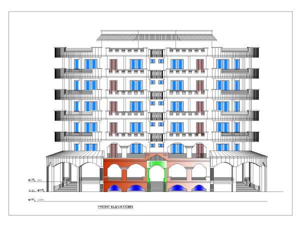Free AutoCAD 2D editable Drawing for Multi Story 2D Elevation_ 7