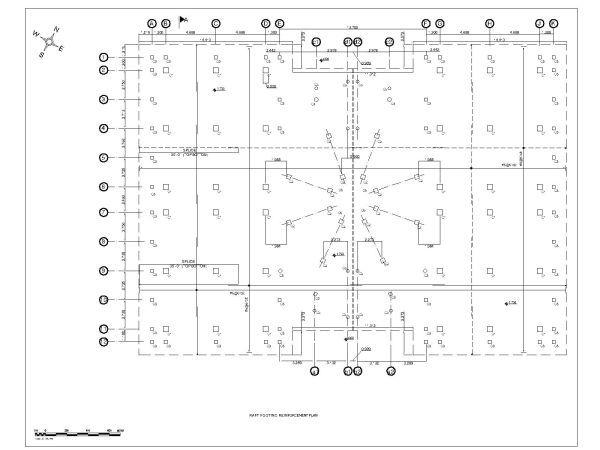 Free AutoCAD 2D Editable Drawings for Multistoried Shopping Mall Raft Footing Reinforcement Plan